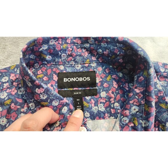 Bonobos Men's Size L Purple Floral Slim Fit Button Down Shirt - Picture 4 of 8